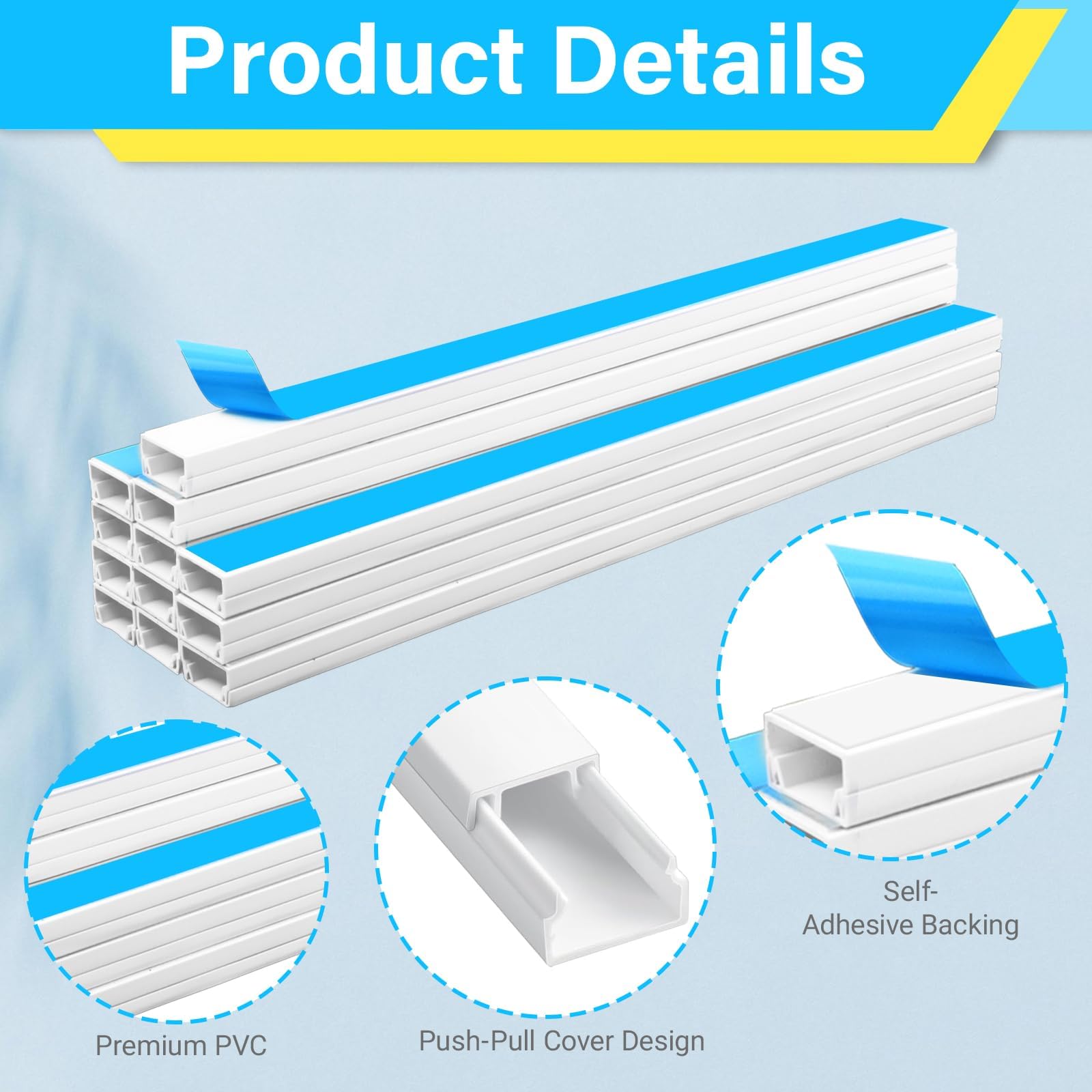 16 pcs Goulotte Passe-Câbles Autocollante Blanche, Cache-câbles en PVC, Cache Fil Mural, Dissimuler Les câbles d'alimentation et TV Mural,Rangement de Câbles de Téléviseur avec 22 Accessoires