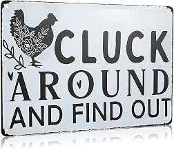 8 x 12 Inches Funny Chicken Coop Sign 'Cluck Around And Find Out' Tin Sign Metal Tin Plaque Decorations for Home Farm Chicken Coop Farmhouse Kitchen Garden