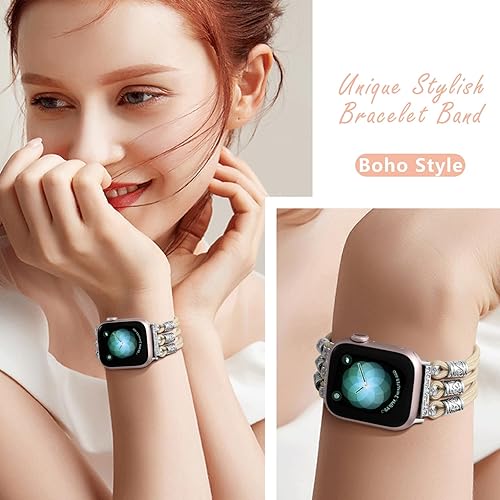 Miniatura 5 de Correas de cuentas compatibles con Apple Watch Band de 1.61, 1.57, 1.49, 1.77, 1.73, 1.65 y 1.73 pulgadas para mujer, pulseras bohemias trenzadas