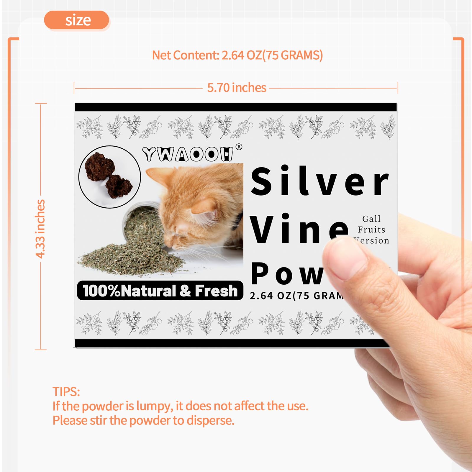 Juguetes para gatos – Polvo de vid plateada de 2.65 onzas con 5 bolsas pequeñas, alternativa de hierba gatera, polvo de fruta de hiel de plata 100% natural, juguete para gatos Matatabi para