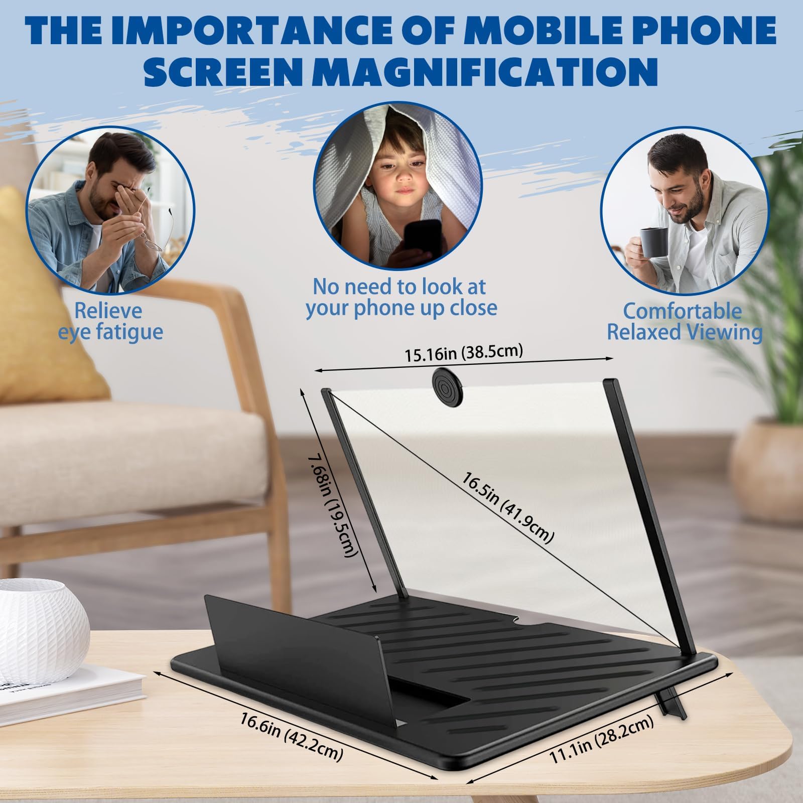 Lente di ingrandimento per smartphone, schermo da 20 pollici per smartphone, proiettore 3D HD per ingrandire lo schermo, espansore per video e giochi, supporto pieghevole per telefono con