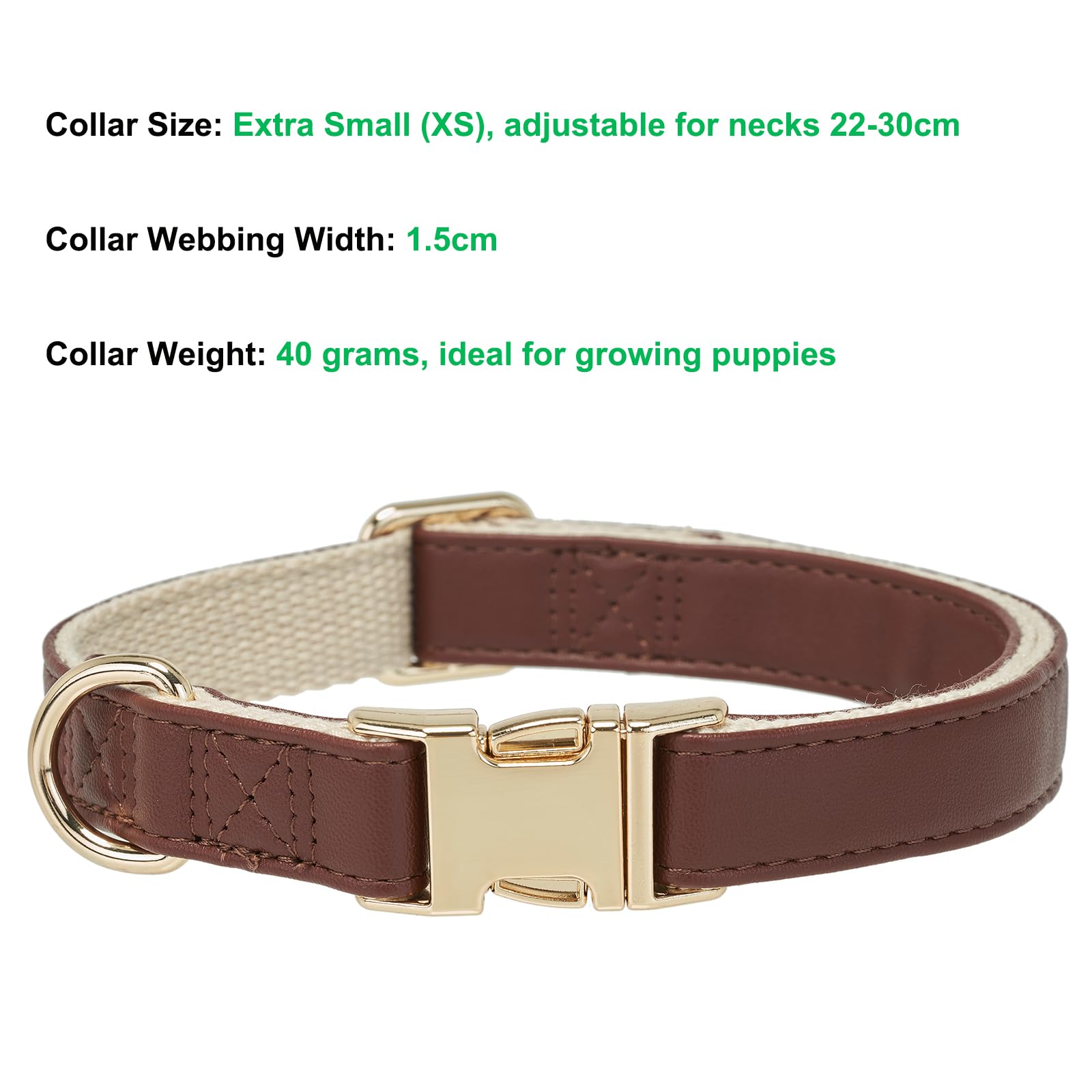 YUDOTE Soft Leather Dog Collars with Safety Quick Release Metal Buckle,Natural Cotton Padded Pleather Collar for Puppies with Senstive Skin,Brown - Image 3