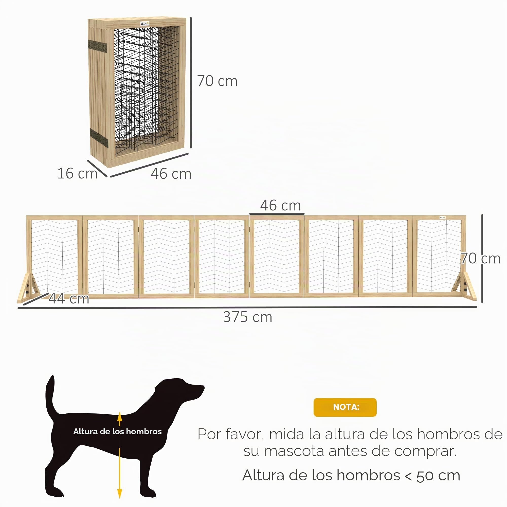 PawHut Rejilla de Madera de Barrera para Perros, Rejilla de protección para Puertas, Rejilla Plegable para Perros con 8 Paneles, Rejilla de Barrera para Perros, Rejilla de protección para escaleras, | Barrera plegable para perros con 8 paneles para perros