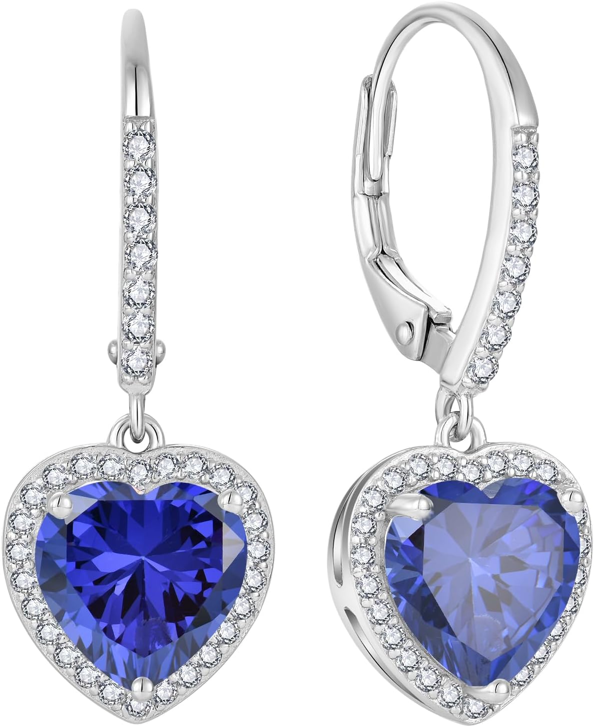 FJ Heart Dangle Drop Earrings 925 Sterling Silver Halo Leverback Earrings Birthstone Jewelry for Women