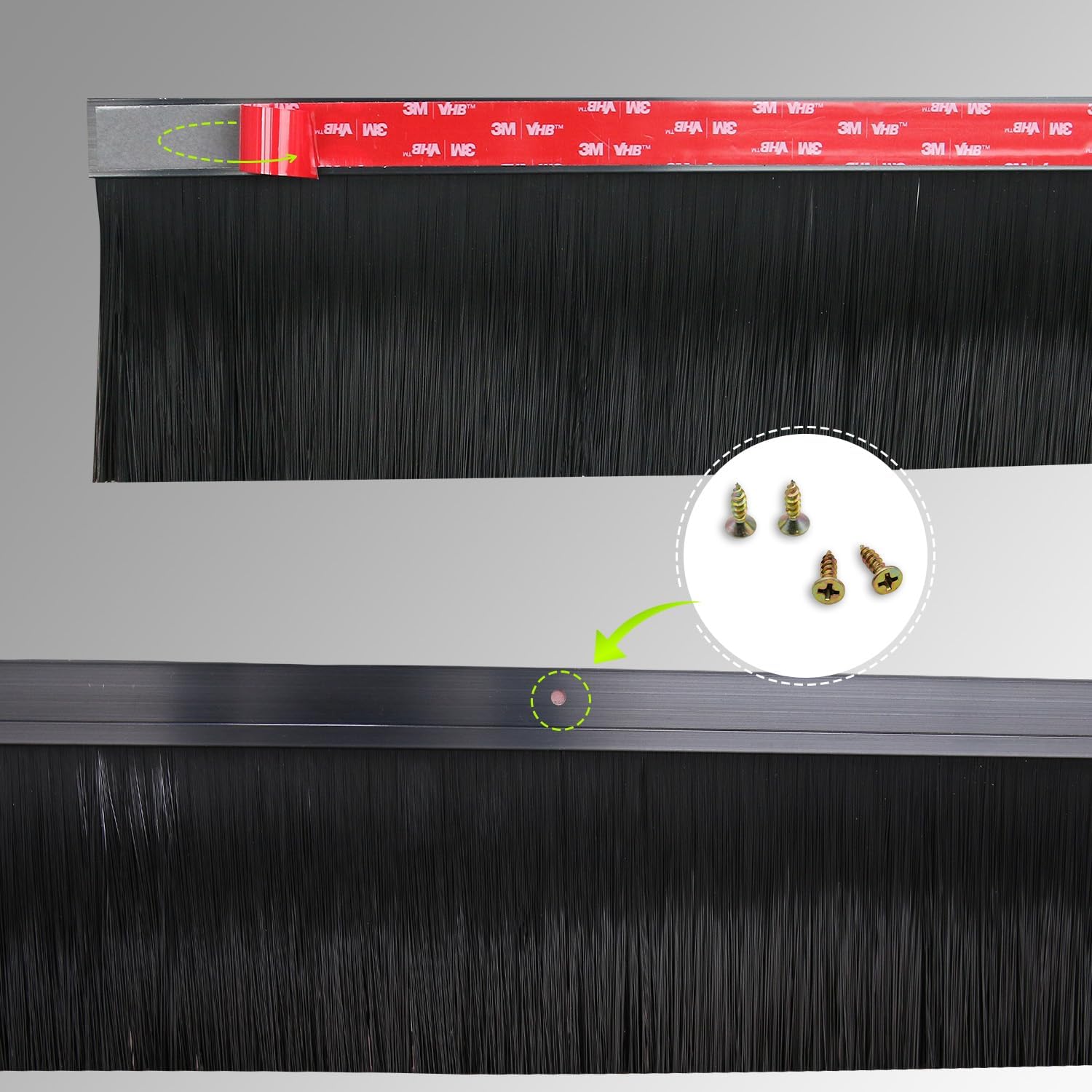 2 Pack Door Bottom Sweep, h-Shape Aluminum Alloy Holder Door Sweep for Bottom of Door with 3.94" Black Nylon Brush, 39.37"x5.04"(1000mmx128mm)