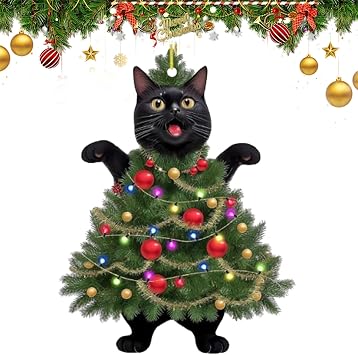 Cat Christmas Tree Ornaments, Funny Black cat Christmas Ornaments-Funny Gifts for Cat Lovers
