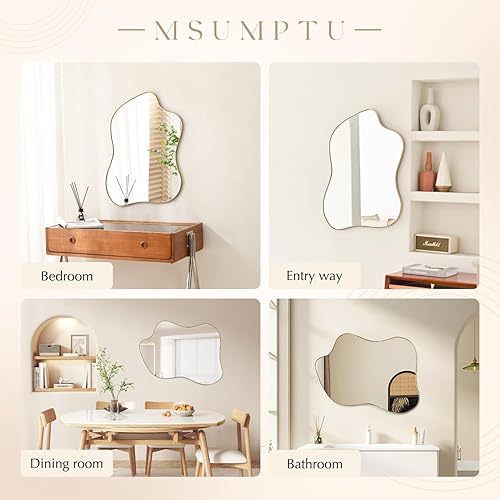Miniatura 7 de Espejo de pared irregular con forma de onda dorada con marco de metal para baño, dormitorio, entrada, sala de estar, decoración de pared 24 pulgadas