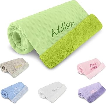Personalized Newborn Swaddle Blanket with Name & Date - Gender Neutral Essentials for Newborn, Soft and Comfy Receiving Blanket, for New Parents - Blue, 40x27 Green