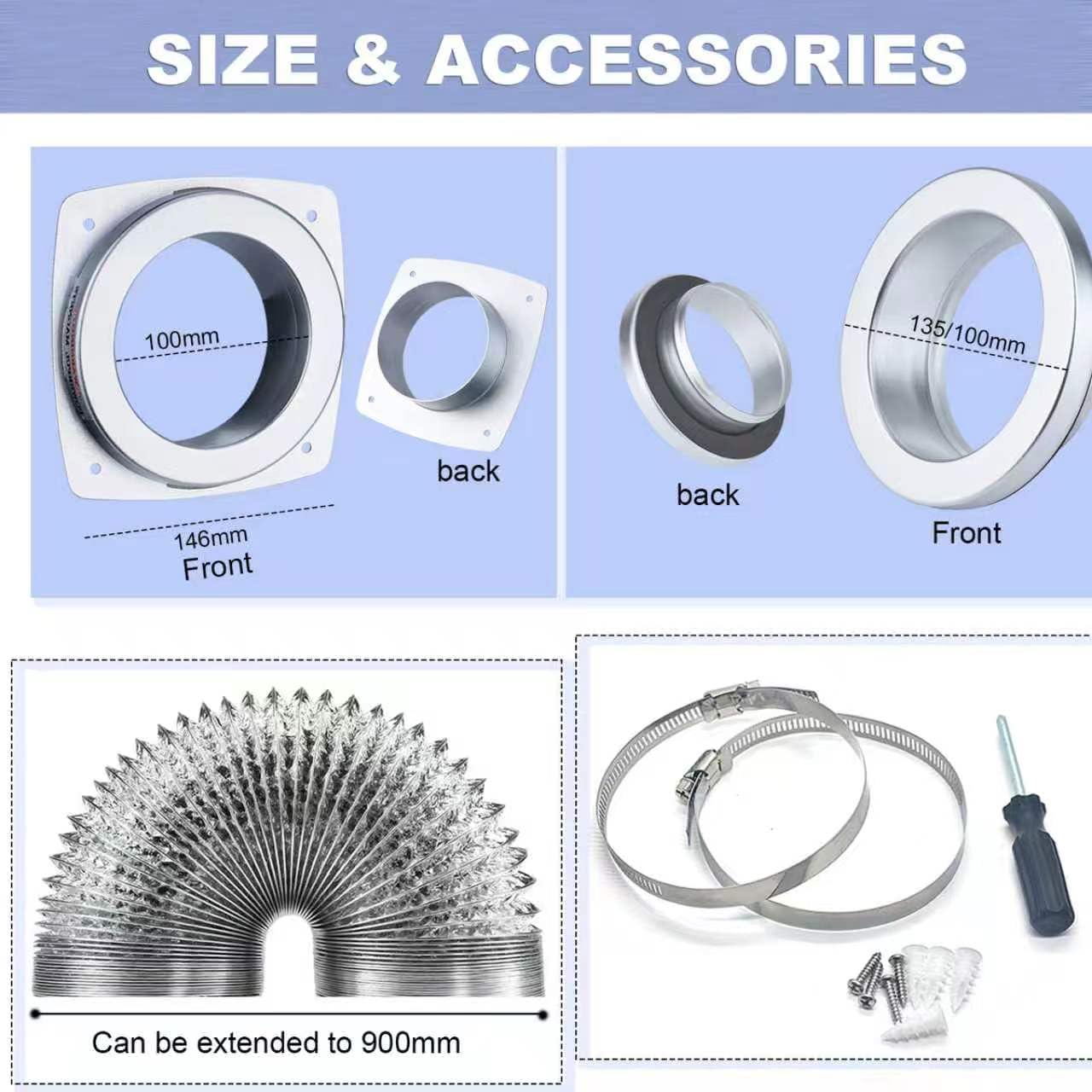 DV-180 Magnetic Dryer Vent Coupling Connector Kit,Easy to Clean Dryer Vent Hose,Quick Connection and Disconnection,Includes a 3.1ft 4" Duct and Clamps