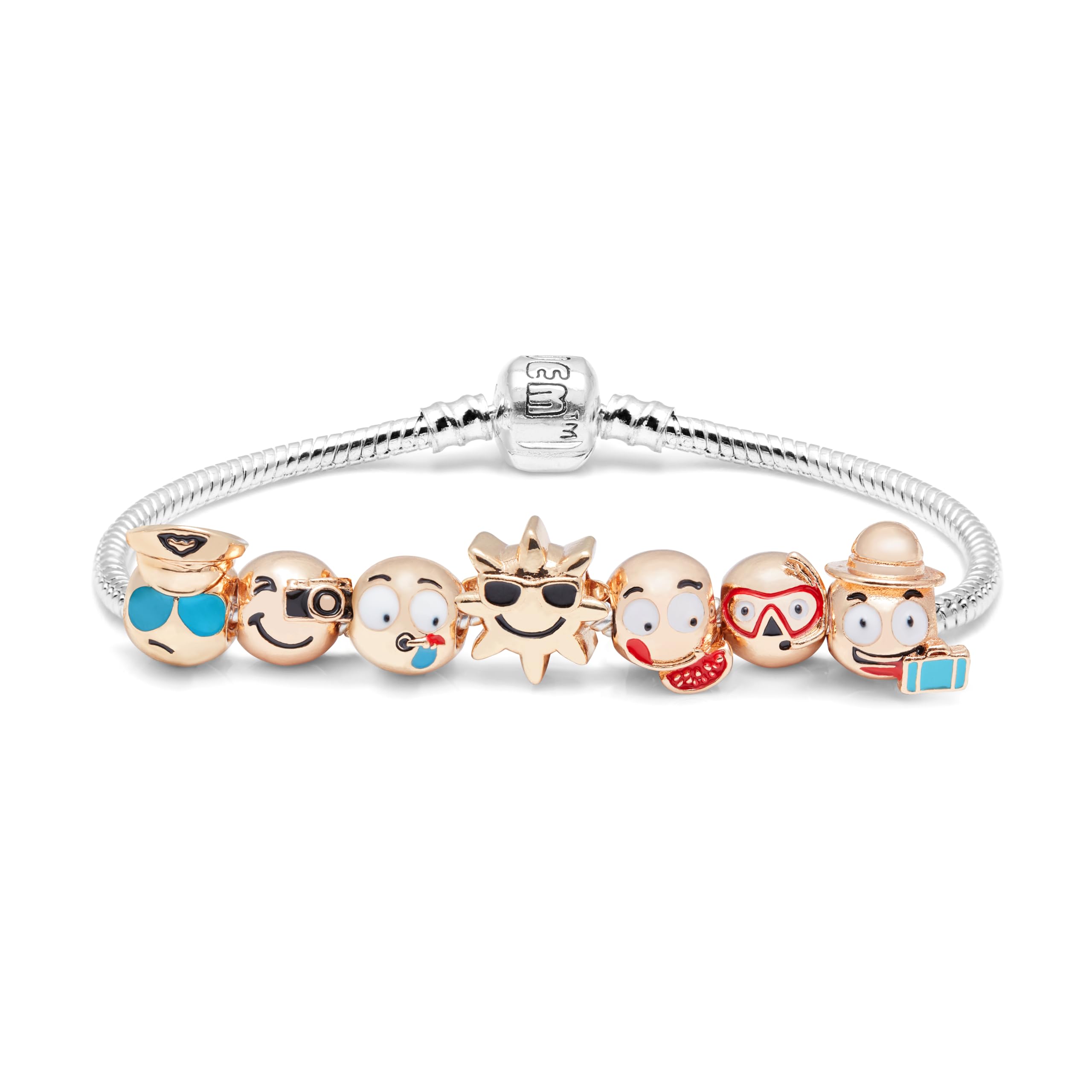 Emojem7 Charm Travel Bracelet with 18K Gold Plated Emoji Charms