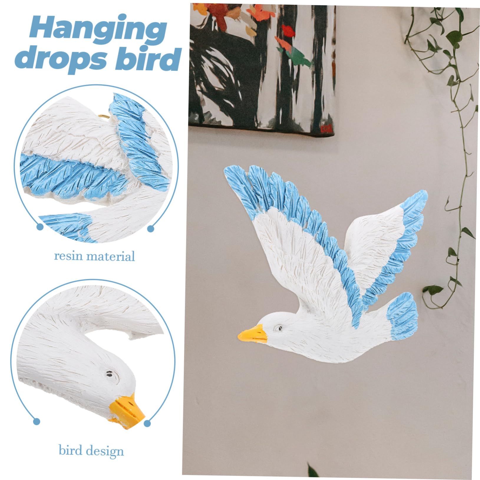 Decorazione da Parete Stile Mare Gabbiani, in Resina Blu, 3 Pezzi, Sicura da Appendere, per Camera da Letto e Albero