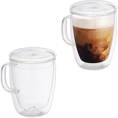 250ml 350ml 450ml 600ml Tasse à thé isolée en verre, mugs en verre borosilicate à double paroi avec poignée