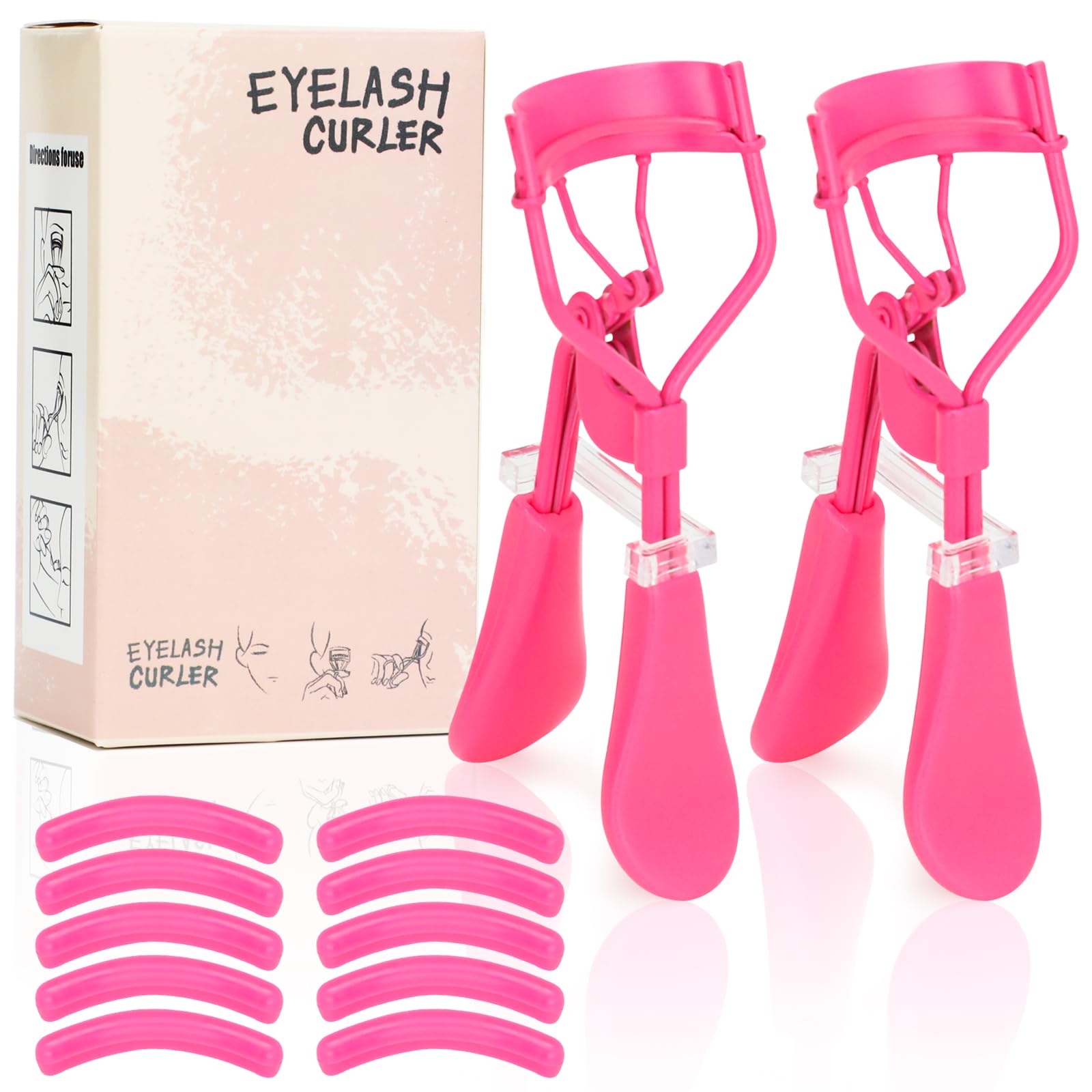ODELY Eyelash Curler with Pads, Lash Curler 2 Pcs with 10 Extra Silicone Replacement Pads, Comfortable Grip for Effortless Curling – Eyelashes for The Perfect Eye Contour (Barbie Pink)