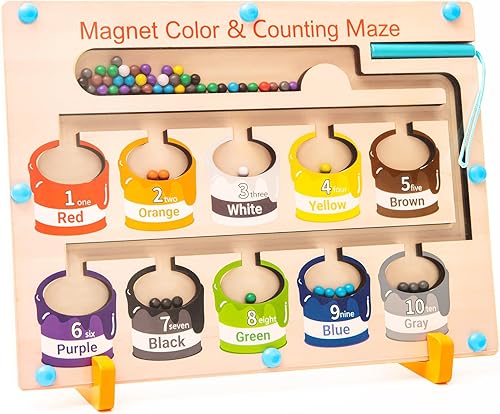 Miniatura 1 de lonfypeng Laberinto magnético de color y números, juguetes Montessori de motricidad fina para niños, juguetes magnéticos de madera a juego de