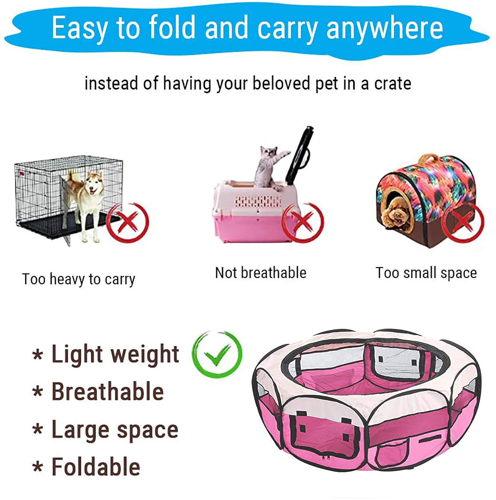 Pet Dog Cat Box Cage Crate Portatile Pieghevole Esercizio Canile Tessuto Morbido Portatile Pieghevole Pet Dog Cat Box Uso Interno ed Esterno,Rosso,74X74X43cm