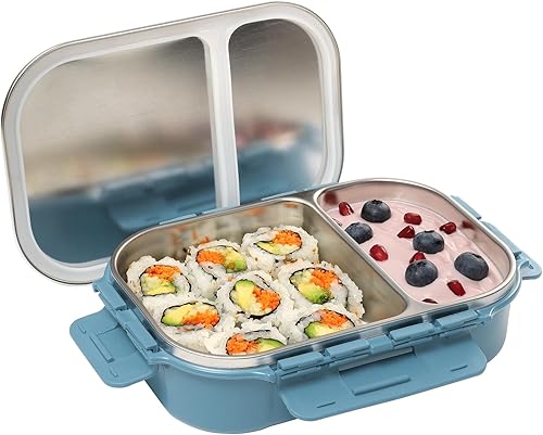 Signoraware Bento Box de acero inoxidable para hombres, 24 onzas, azul aguamarina, a prueba de fugas entre 2 compartimentos, control de porciones,
