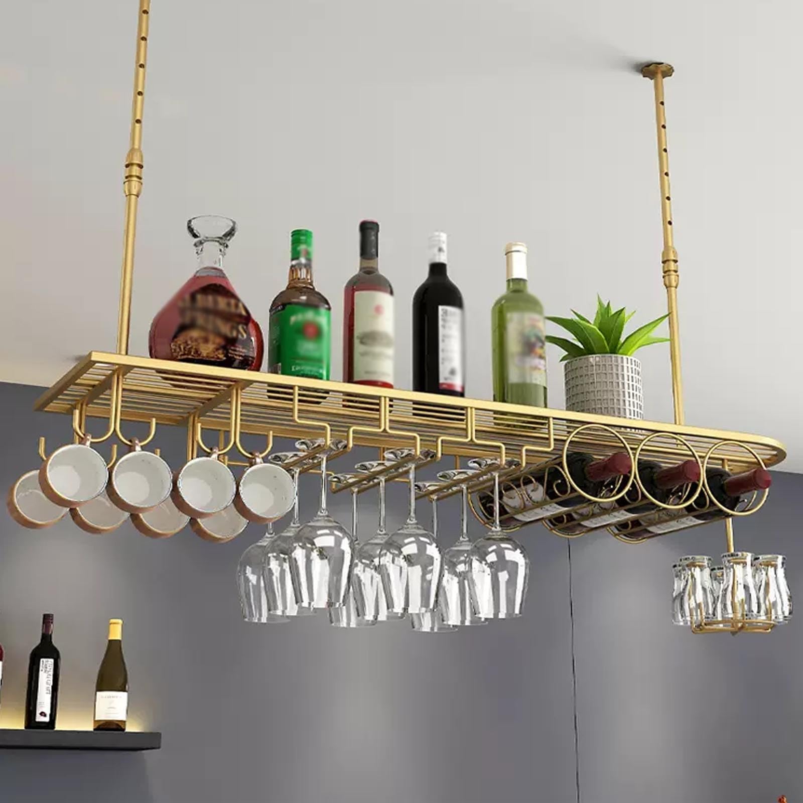 Support mural pour verres et étagère de plafond flottante