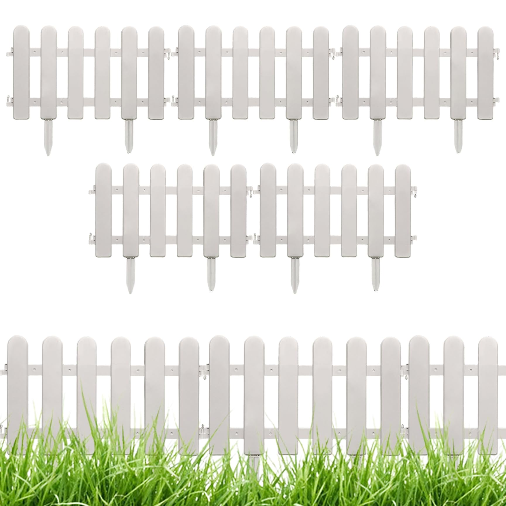 5Pcs White Picket Fence, 20x12 Inch Flexible Plastic Garden Fence with Connecting Buckle Landscape Edging Border with Stake for Yard Lawn Patio Outdoor Garden