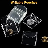 Vista 5 de Fainne 50 piezas de fundas de monedas de bolsillo individual, fundas de plástico transparentes para coleccionistas, soporte pequeño de monedas