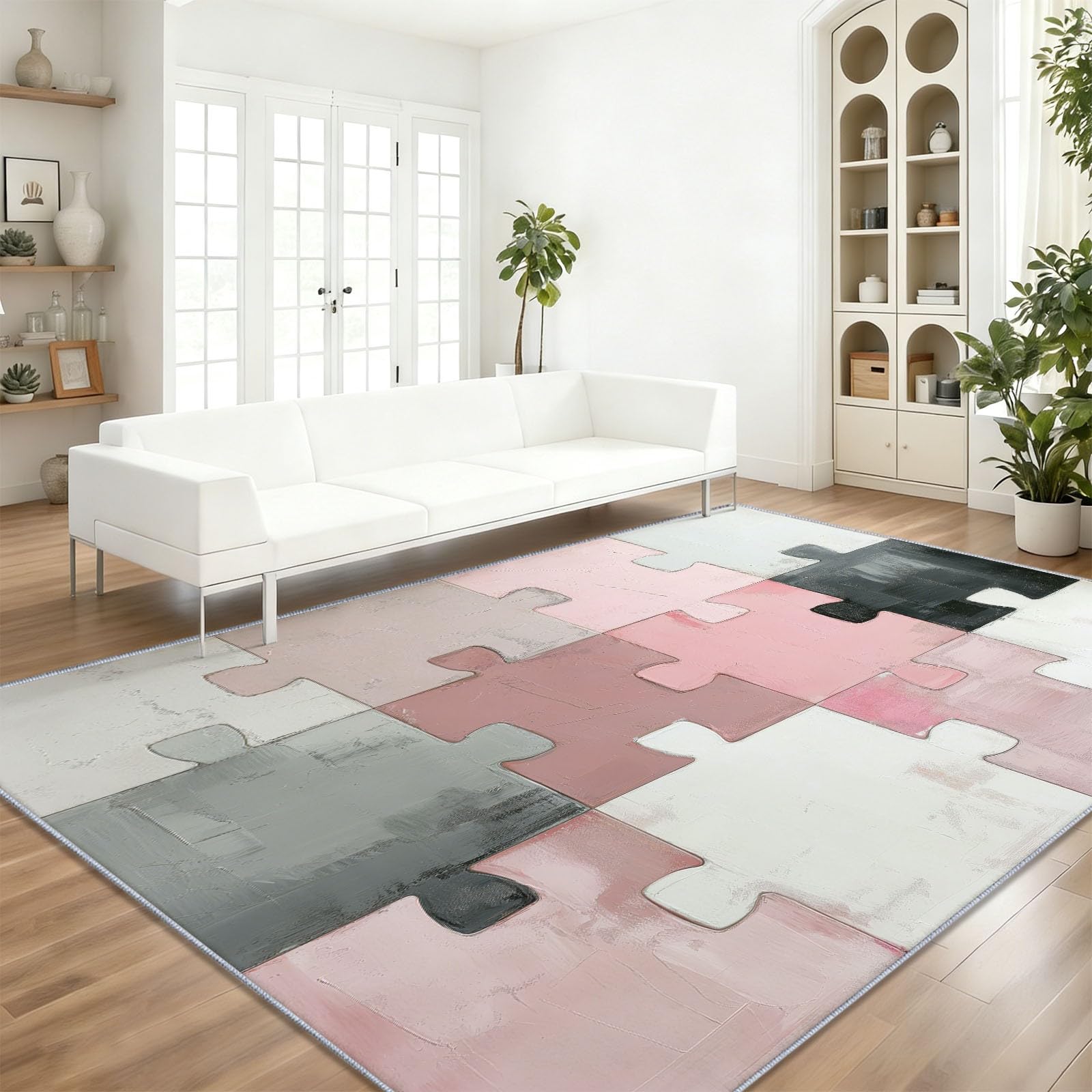 Dywan z krótkim włosiem salon nowoczesny miękki dywan sypialnia 160 x 230 cm, nowoczesny minimalistyczny patchworkowy klocki konstrukcyjne zmywalny kolorowy dywanik do kuchni, jadalni, korytarza