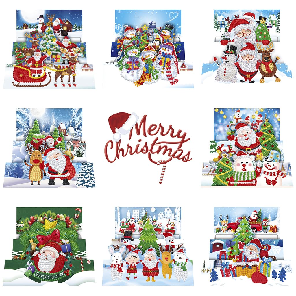 Diamond Painting Christmas Greeting Card Kits,5D Numbers Santa Claus New Year Greeting Card With Envelopes Holiday Greeting Cards Kits fit for Friends,Family,Children (Q) — image 1