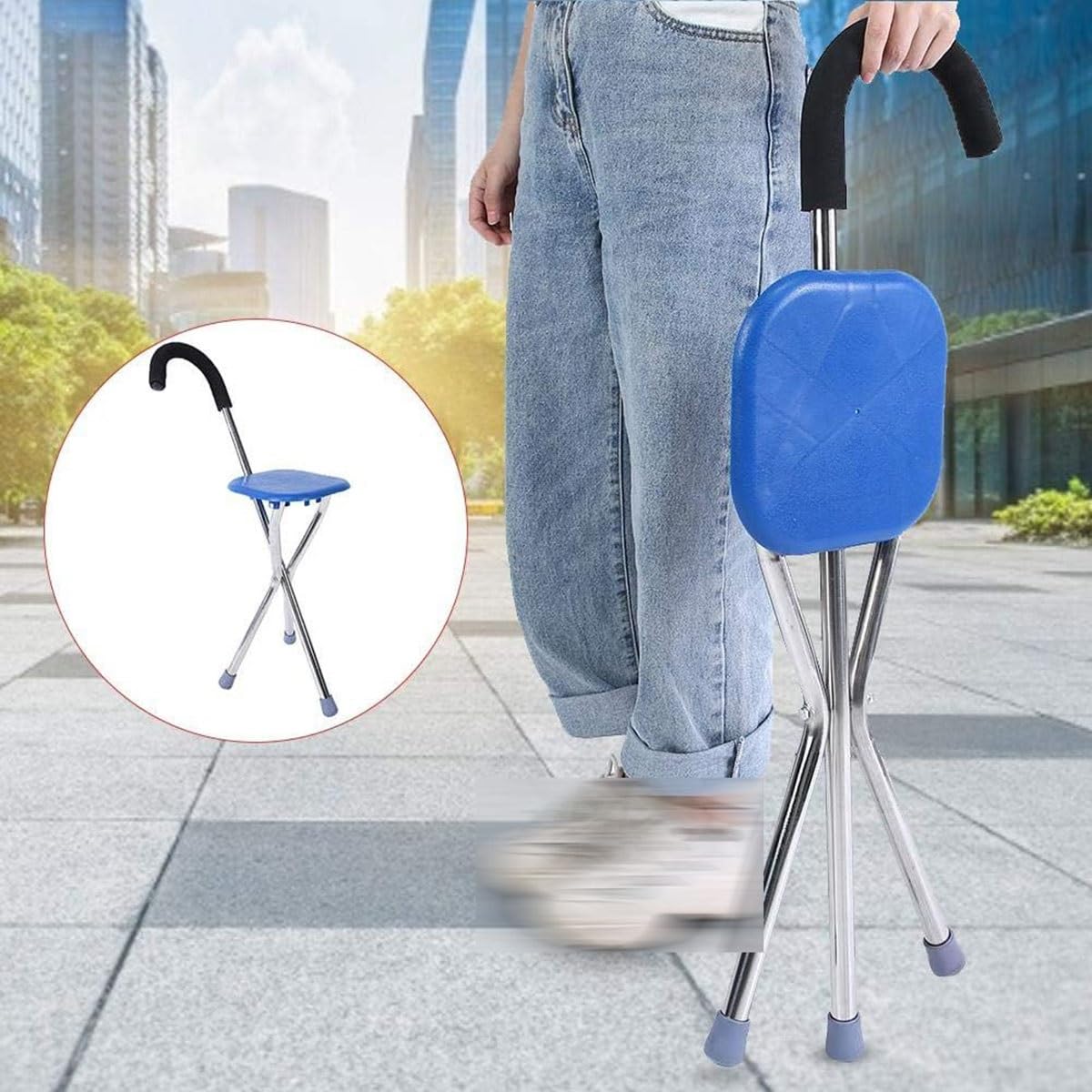 Bastón para Trípode con Asiento Bastón con Silla para Caminar Plegable Bastón Ortopédico Taburete Mango Ergonómico para Personas De Mediana Edad Y Ancianos para Caminar