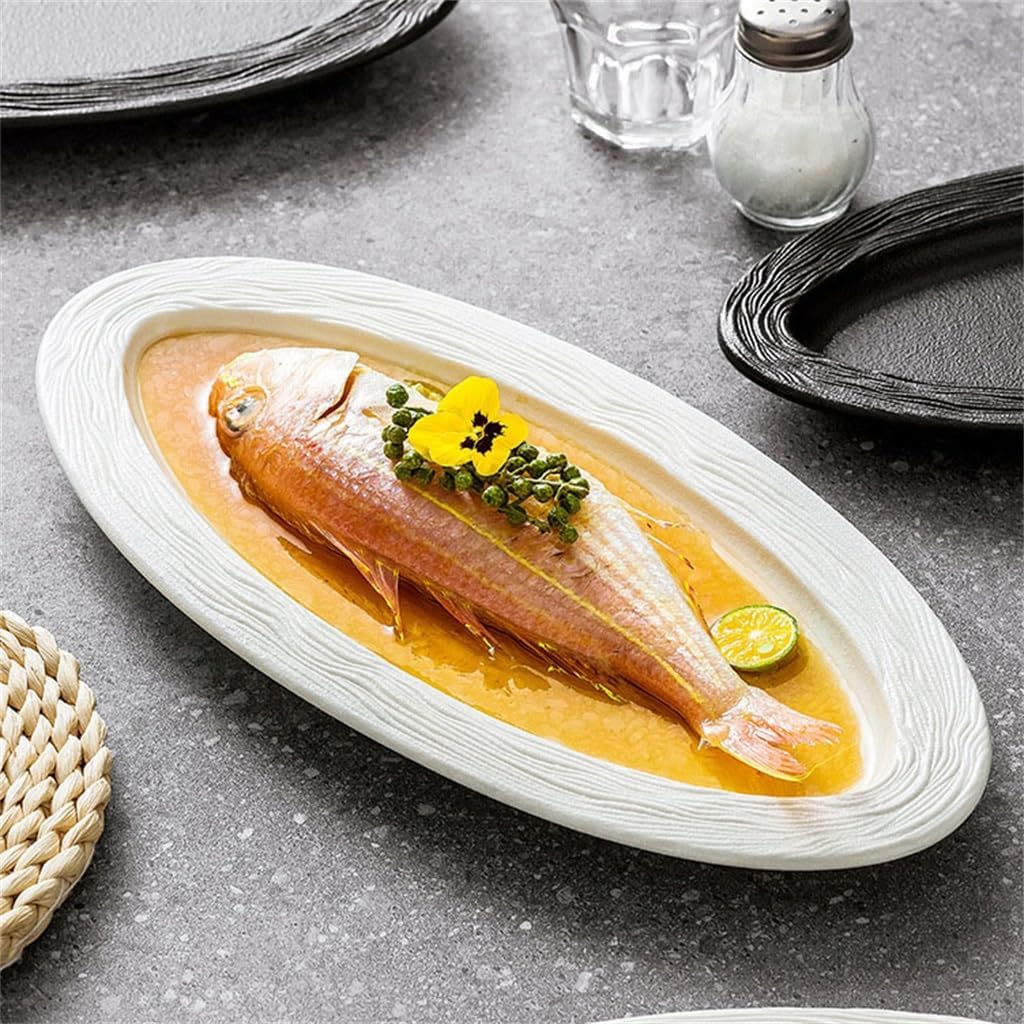 Household Steam Fish Plate Ceramic Oval Loaded Vegetable
