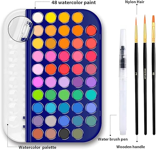 Miniatura 3 de Juego de pintura de acuarela, 48 colores, pintura de acuarela no tóxica con un pincel, recargable, bolígrafo y paleta de pincel de agua, juegos de