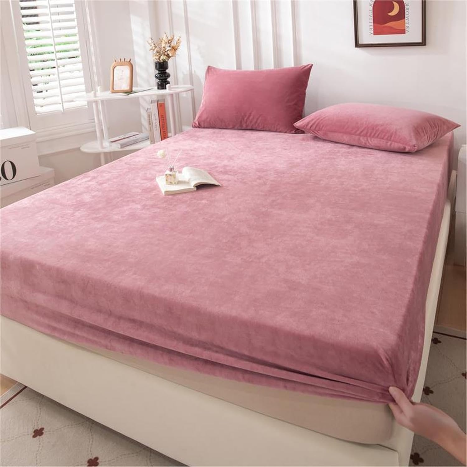 LSZHBSL Flannel Fitted Sheet 180 x 200 + 30 cm Fully Breathable Bed