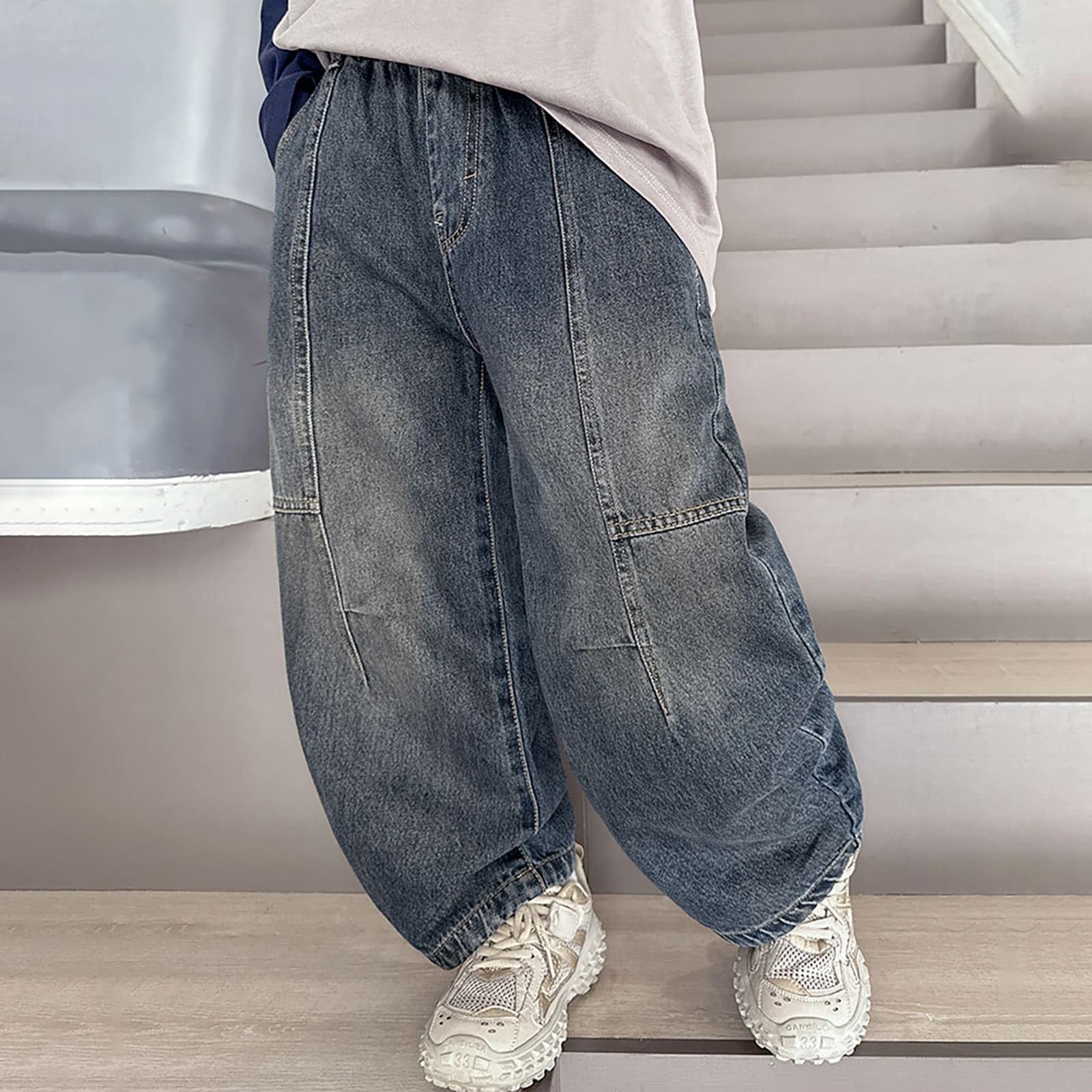 Vaqueros Deportivos Niño, Pantalones Vaqueros Cómodos Elásticos Mezclilla Informal Holgados Largos Escuela Uso Diario Exterior Otoño Invierno
