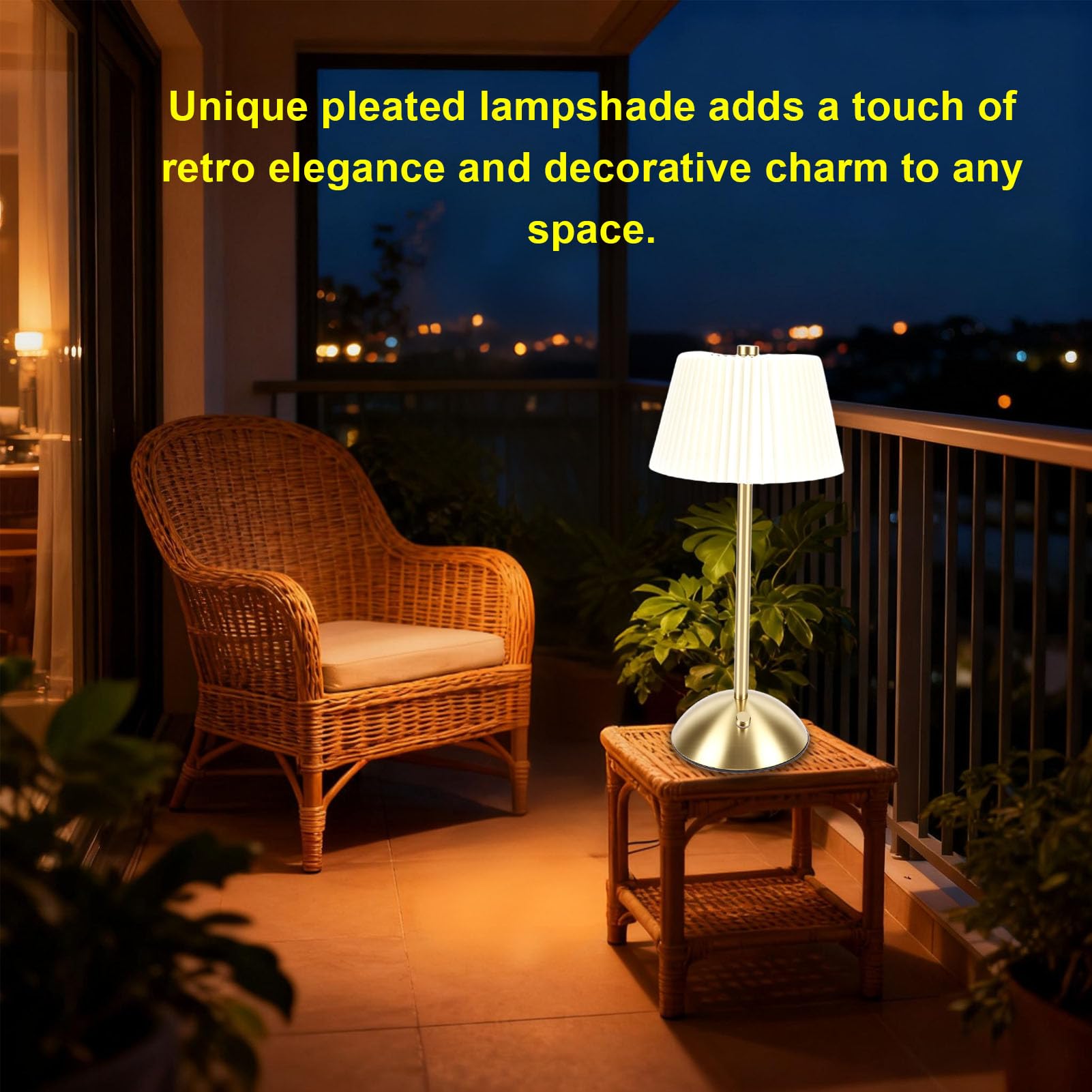 Plissee-Tischlampe, Kabellose Wiederaufladbare Nachttischlampe mit Touch-Steuerung für Schlafzimmer, Wohnzimmer und Heimbüro (Beige)