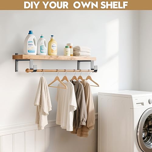 Miniatura 7 de AddGrace Soportes resistentes para barra de armario y estantes de 6 pulgadas, soporte de barra de armario montado en la pared con soporte de poste