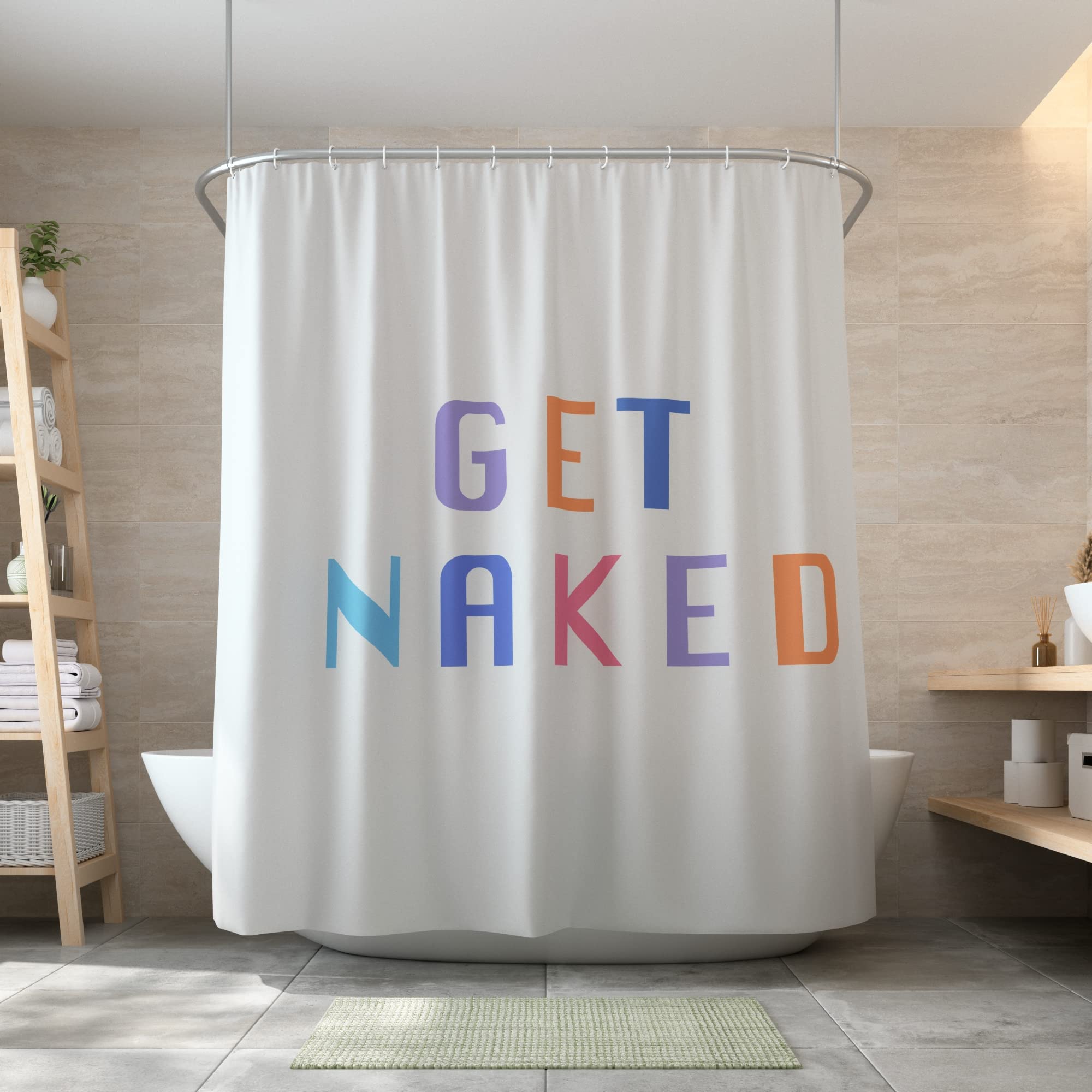 MC Numuss Store Get Naked Shower Curtain, Easy Care Fabric Shower Curtain with Buttonholes, Waterproof and Easy to Install, Stalls and Bathtubs, Machine Washable - 72" L x 72" W (Colorful)