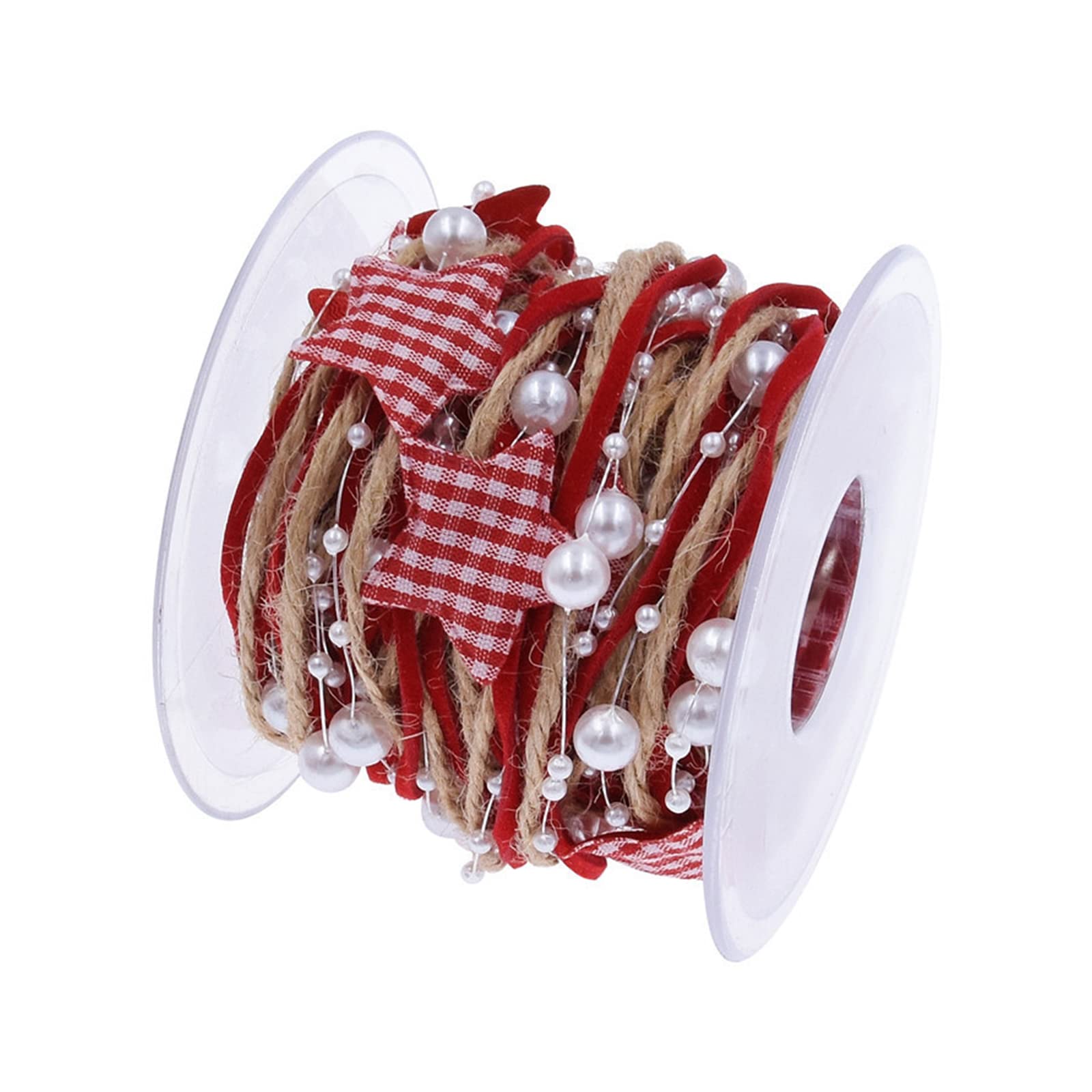 Bekecid 1 Roll 5m Artificial Bead Ribbon Pearl Christmas Ribbon Beads Chain Ribbon Christmas Wired Ribbon for Christmas Tree Wedding Craft Supplies (A1)