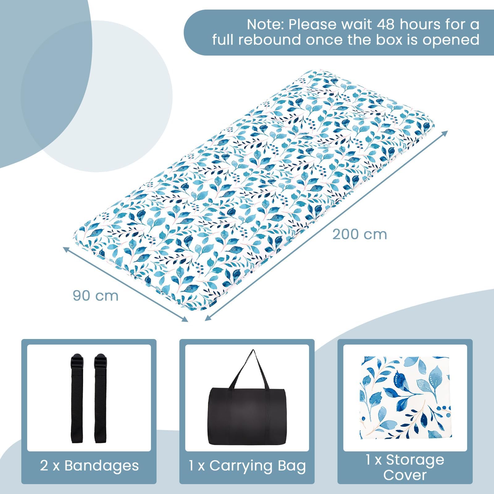 FANTASK Materasso da pavimento lavabile Tatami giapponese, materasso Futon, 90 x 200 cm, foglia blu