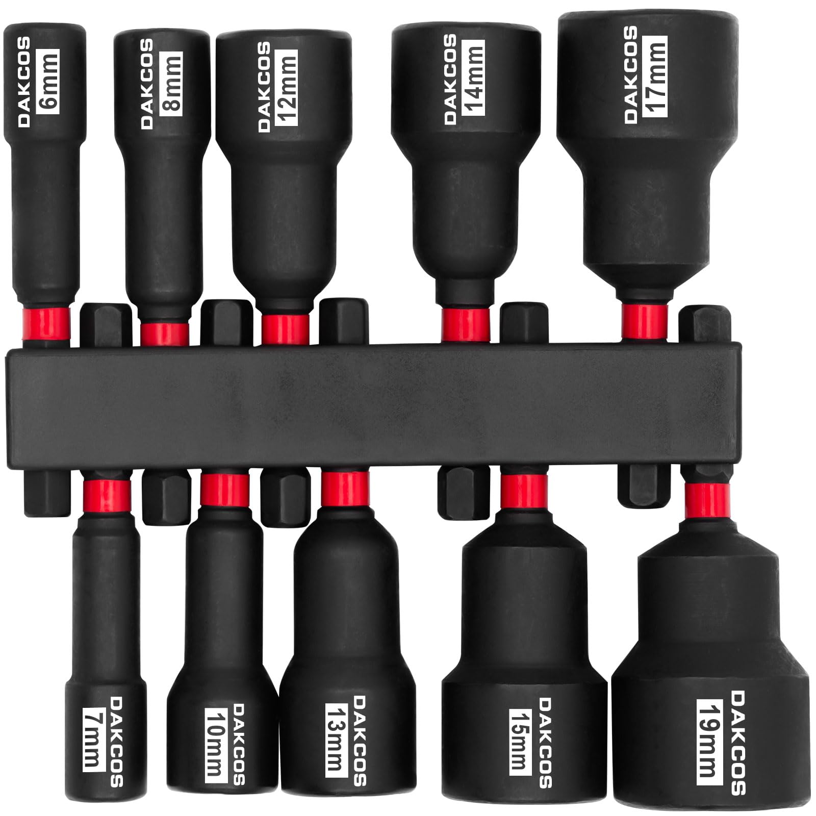 DAKCOS 10pcs Nut Driver Set 1/4" Hex Shank Drill Socket Set Metric 6-19mm Quick Change Drill Bits CR-V