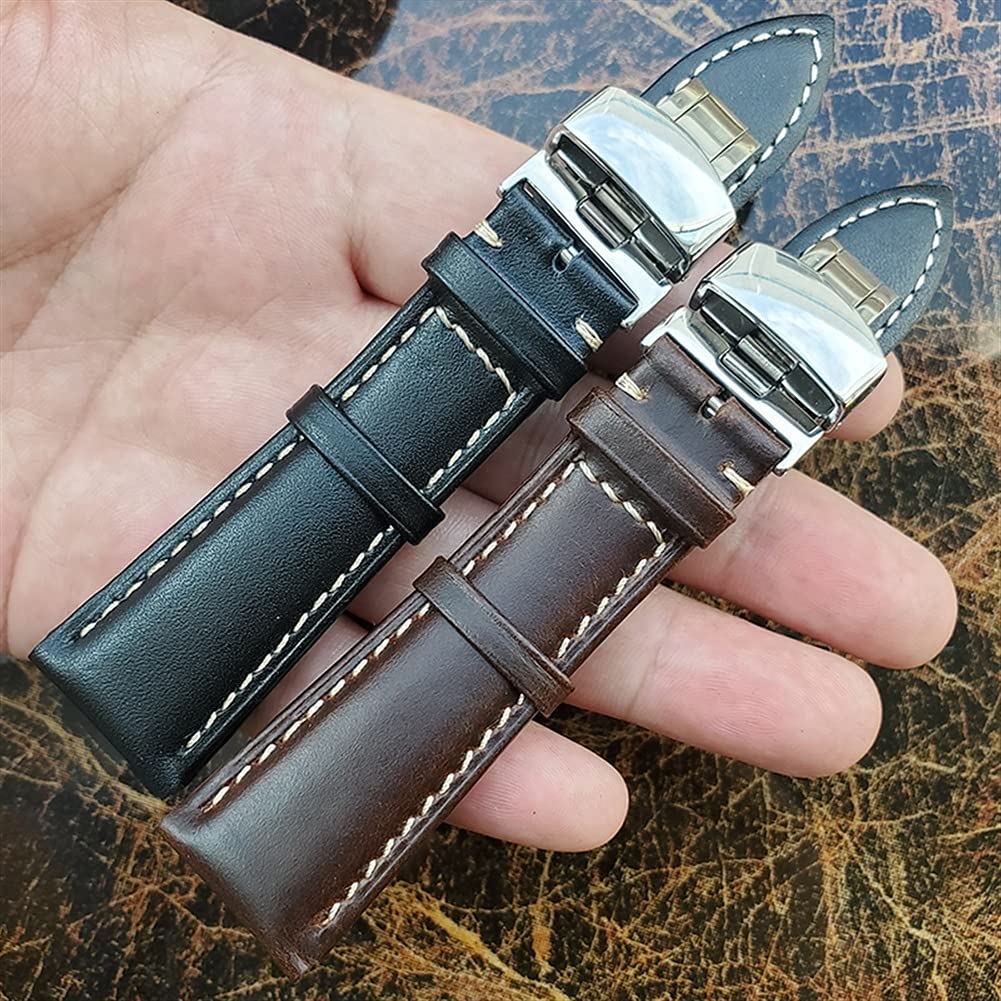 Bracelet Montre En Cuir Véritable Noir Et Marron Pour Femmes - Fermoir Papillon, Finition élégante, Neuf Avec étiquettes