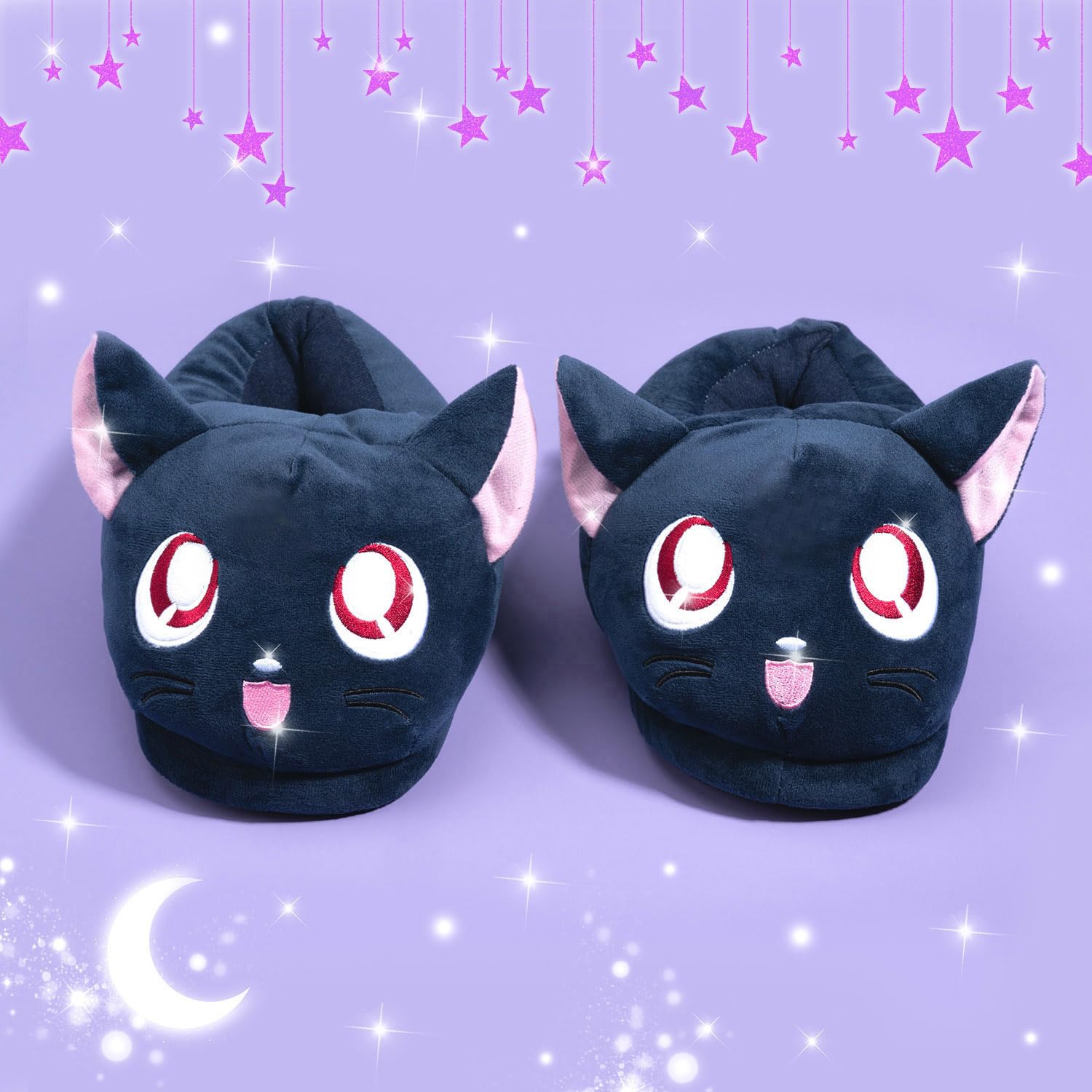 BelugaDesign Glopastel Chaussons Cat Luna | Chaussures de maison à enfiler mignonnes Anime Moon Fuzzy | Taille unique Adultes Femmes Hommes (Bleu)