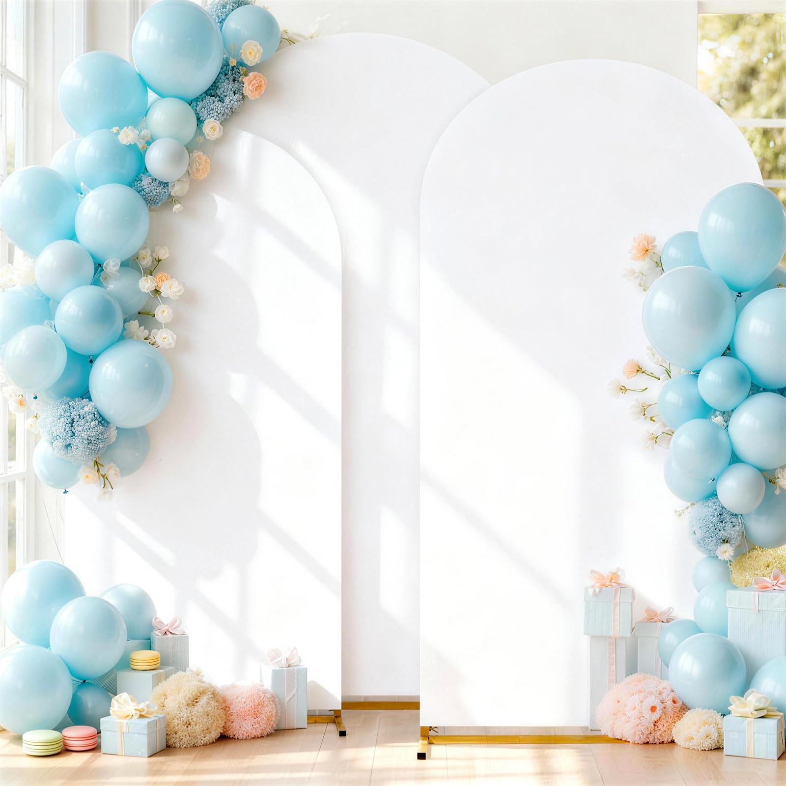 White Arch Backdrop Cover Spandex Fitted Arch Wall Stretchy Backdrop Covers | White for Wedding Bridal Shower Stand Decorations(6FT 6.6FT 7.2FT Set of 3)