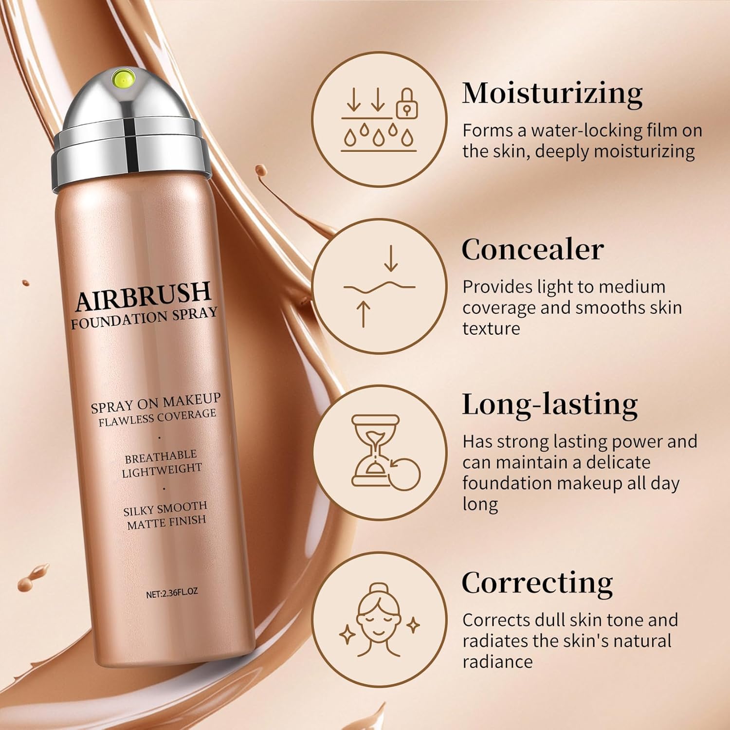Air Brush Makeup Foundation,Silk Flawless Airbrush Makeup,Buildable Coverage Foundation for Older Women,Teenagers,Middle-aged,Moisturizing Ingredients for Smooth Radiant Skin (02 Beige) - Image 3
