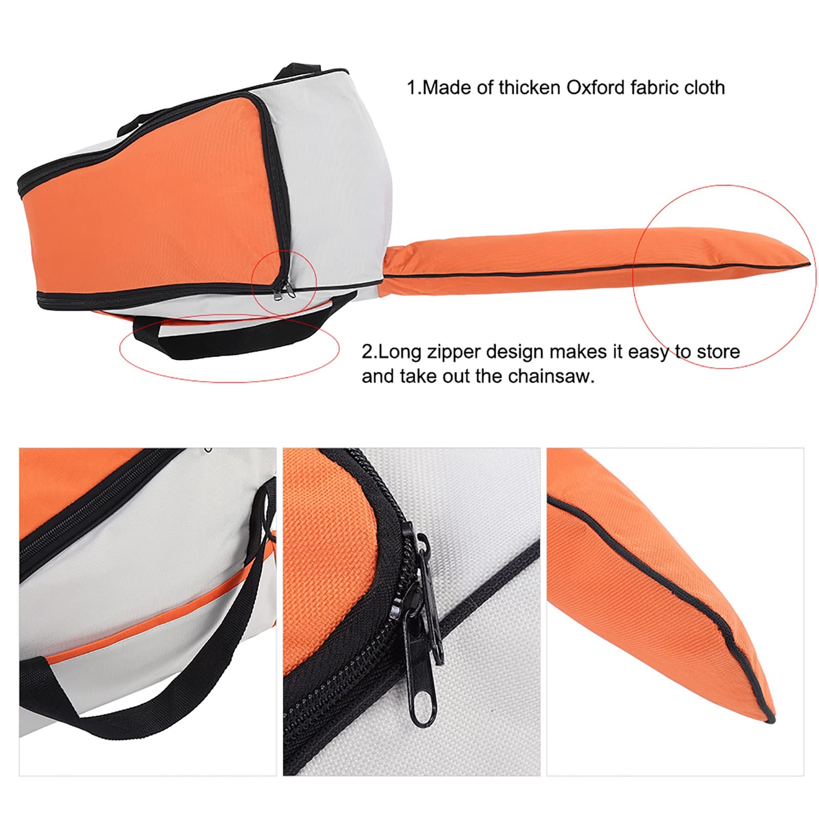 Kettensägentasche, Premium-Oxford-Stoff, Tragbare Oxford-Stoff-Kettensägen-Aufbewahrungstasche, Rasenmäher-Tragetasche, Schutzbox, Kettensägen-Tasche (orange weiß)