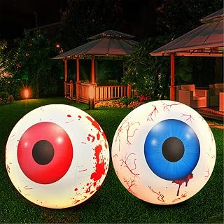 Halloween Inflatable Decoration,Inflatable Bloodshot Eyeballs Decor,Ghost Eyeball Built-in Battery Remote Controller RGB Color Changing LED Light for Yard Garden Pool Haunted House (Red+Blue)