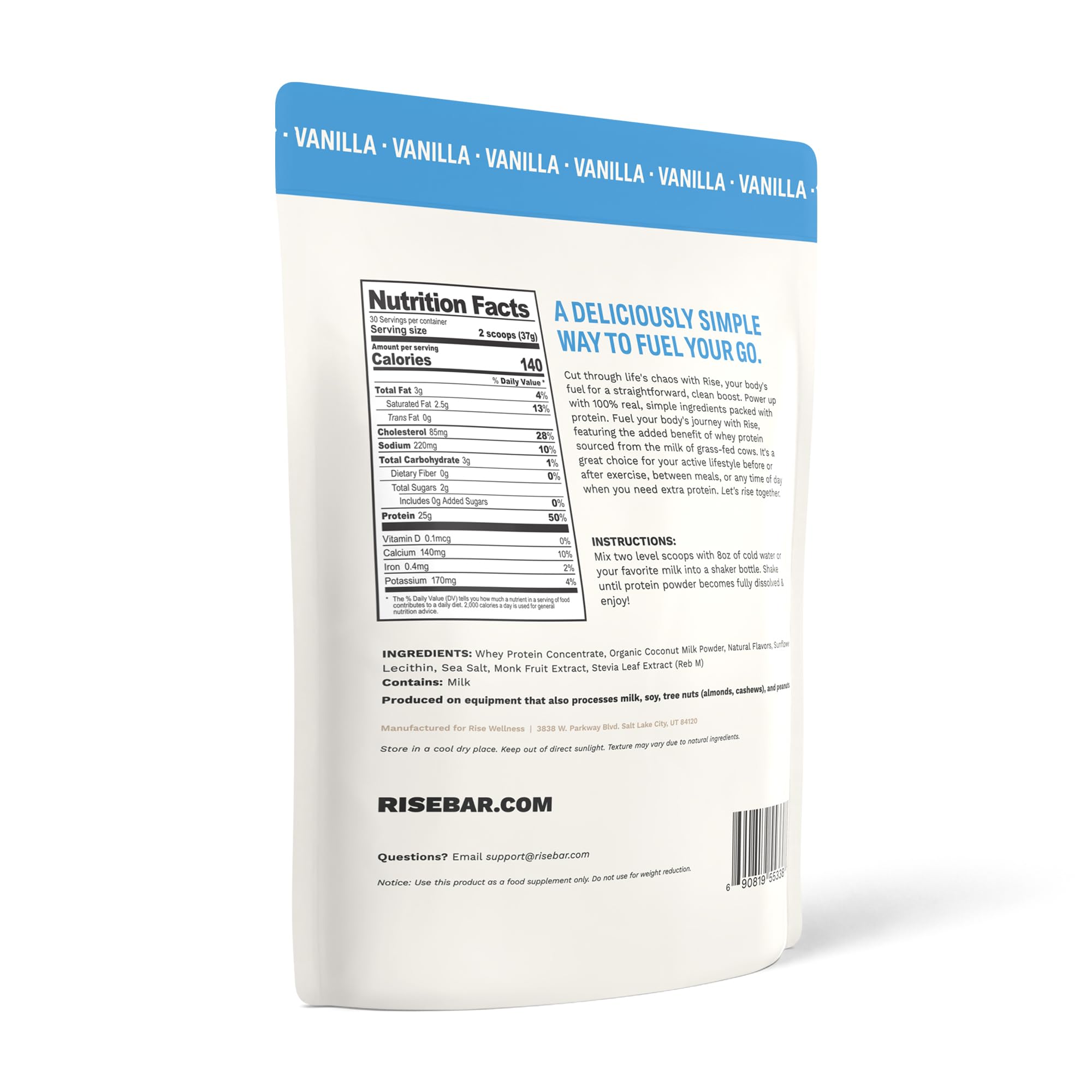 Rise Grass-Fed Whey Protein Powder - Vanilla | 25g Protein No Artificial Flavors, Colors, or Preservatives - Sugar Free, Gluten-Free, Soy Free (2.5 lbs) — Amazon image 9