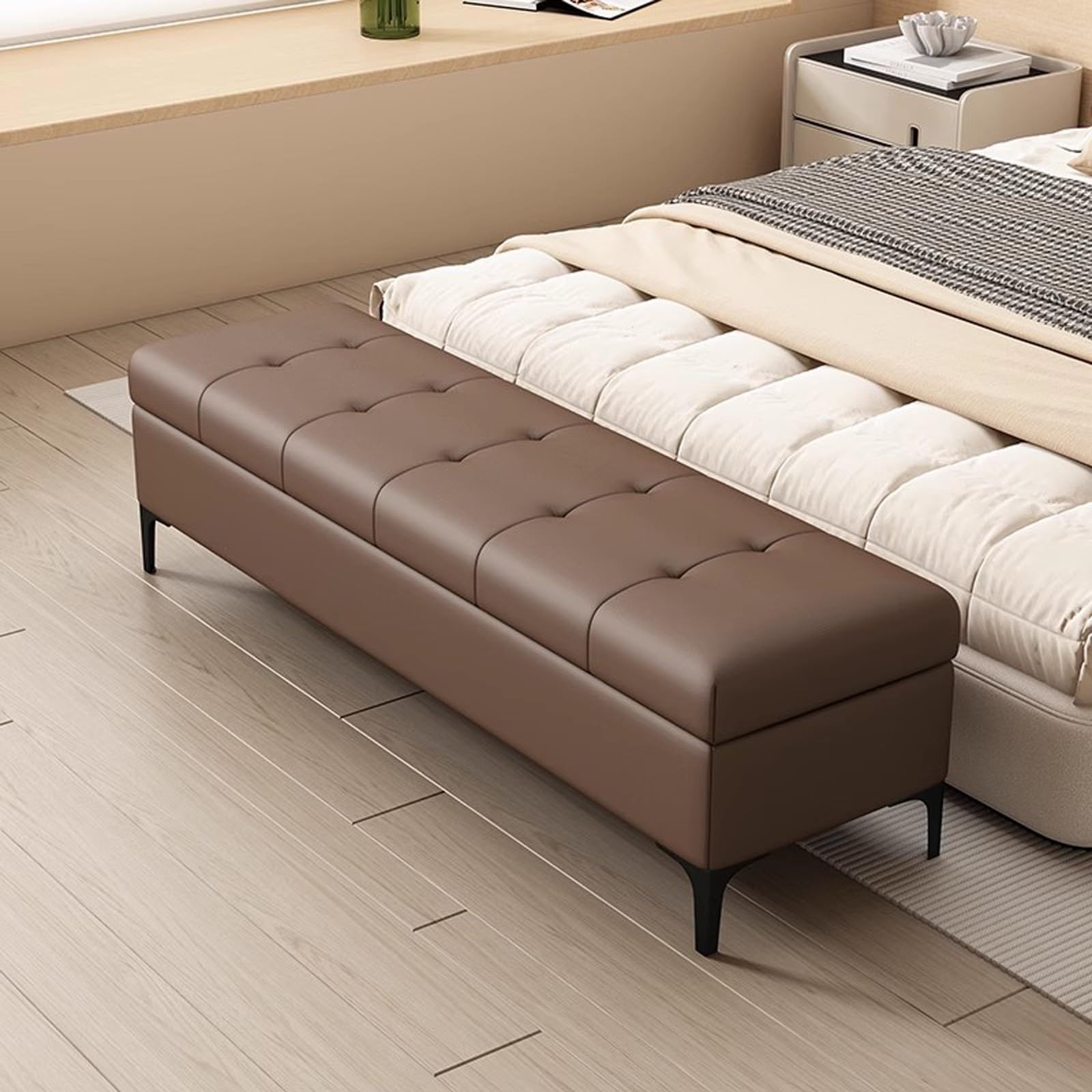Bancs de rangement avec assise en cuir repose-pieds et coffre de stockage gain de place