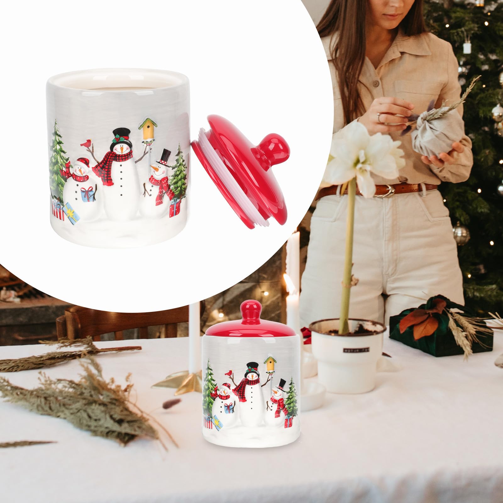 BESTOYARD Barattolo in Ceramica Chiusura Ermetica Design Natalizio per Dolci e Caramelle, Leggero e Portatile, per Occasioni di Festa e Compleanni