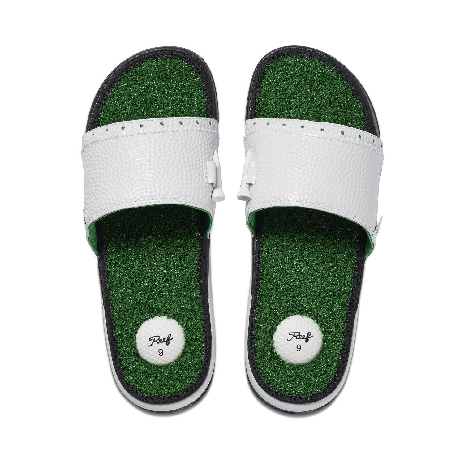 REEF Mulligan Men's Slide Sandal, Faux Grass Footbed, Golf Ball Heel Pad
