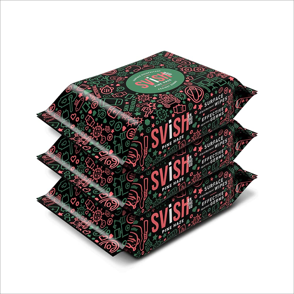 Svish On The Go | Pine Haze Gadget Disinfectant Wipes (90 pulls) | Non-Alcoholic - Pack of 3