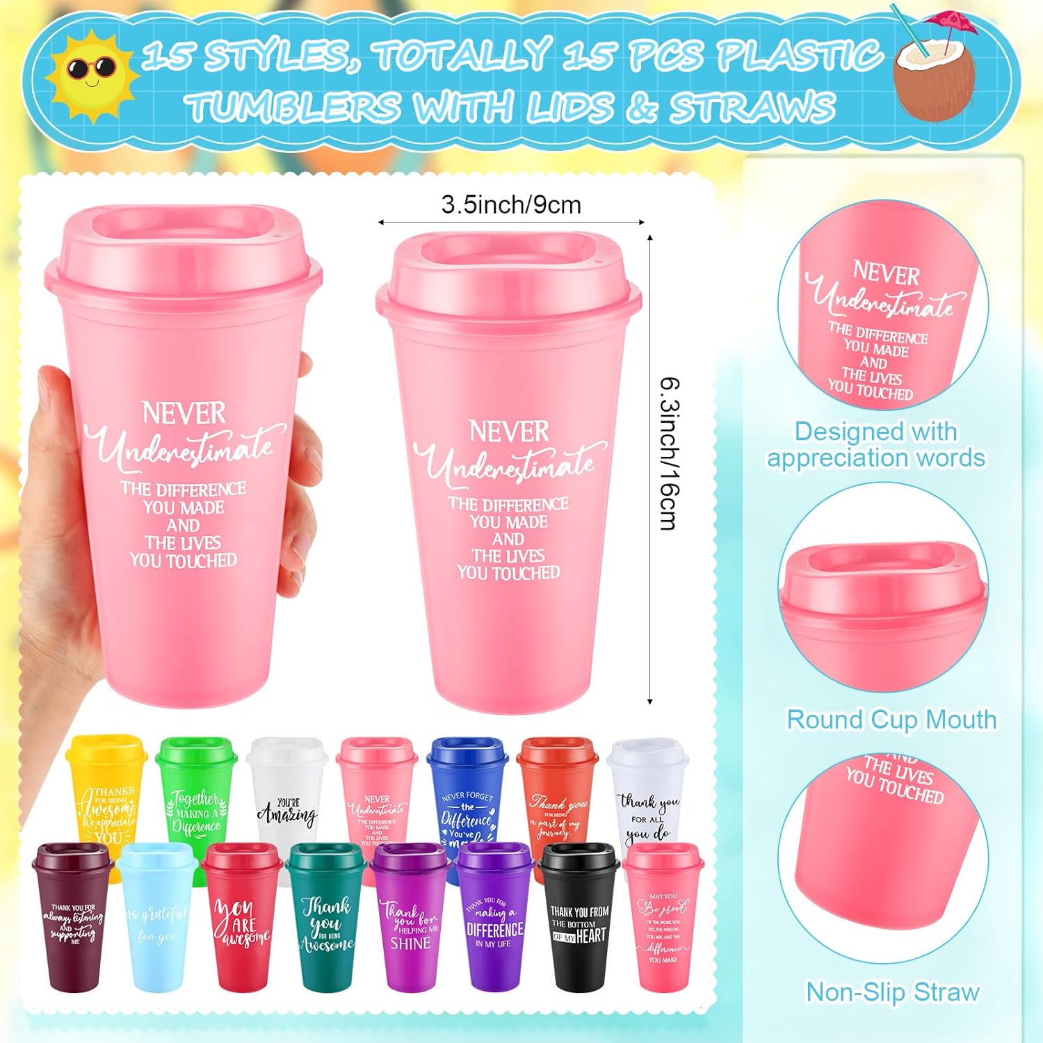 45 Pcs Employee Appreciation Gift Bulk 16 oz Plastic Tumbler Cups with Lid Notebooks Pens Bulk Thank You Gifts for Housekeeping Week Christmas Teacher Coworker Team(Multicolor,Difference) - Image 2