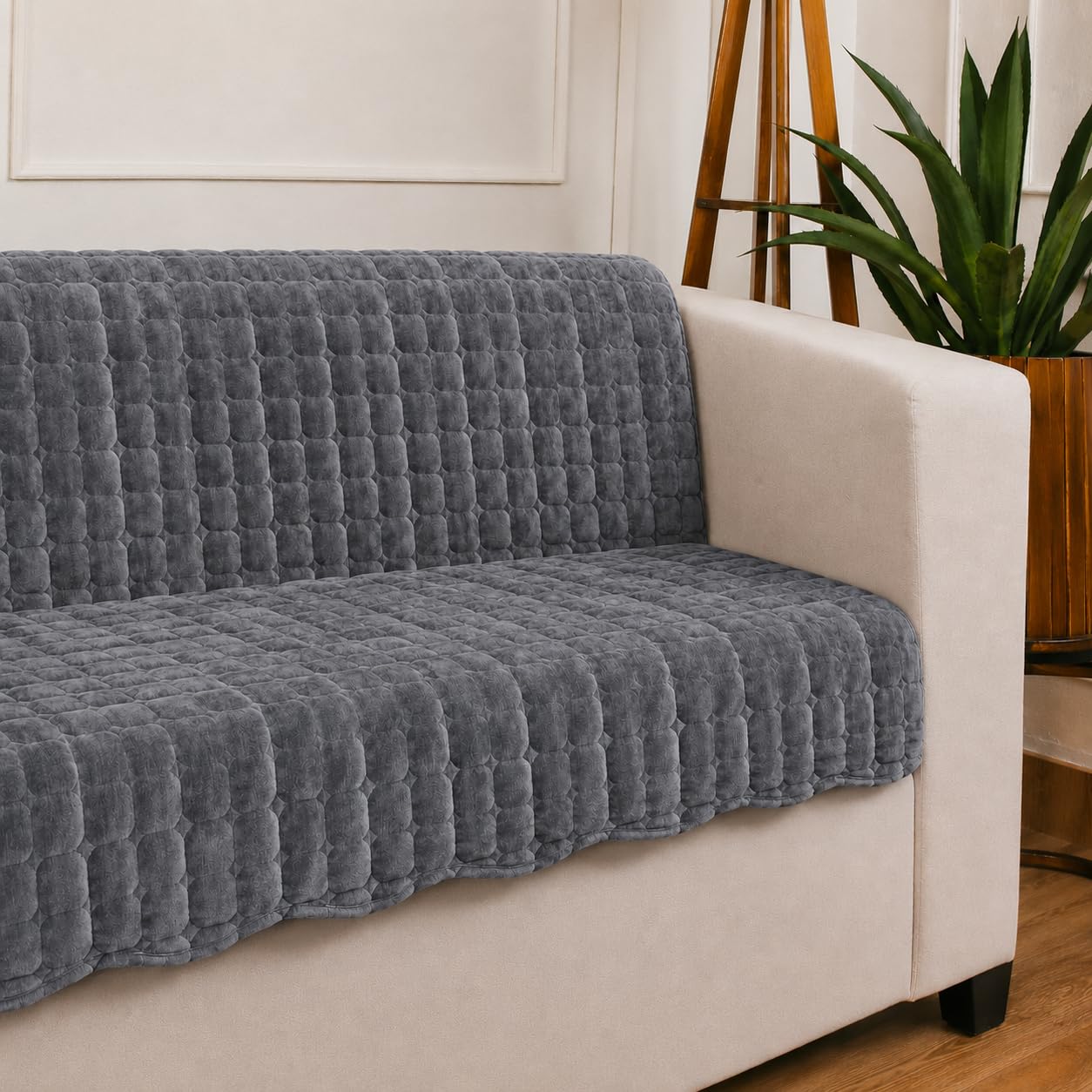 STITCHNEST 'Haven Soft Series' 1 Seater Sofa Cover | Full Coverage Sofa Cover| Premium Velvet Fabric, Washable & Durable Furniture Cover for Modern Living Rooms