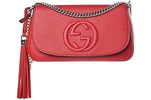 Gucii Soho Interlocking GG Red Leather Chain Flap Shoulder Bag